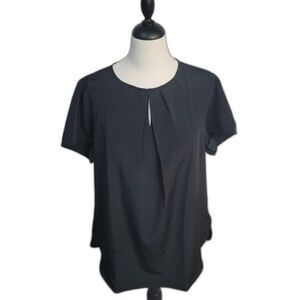 Lands' End Beautiful Black Keyhole Round Neck with Zipper on Back Blouse size 16